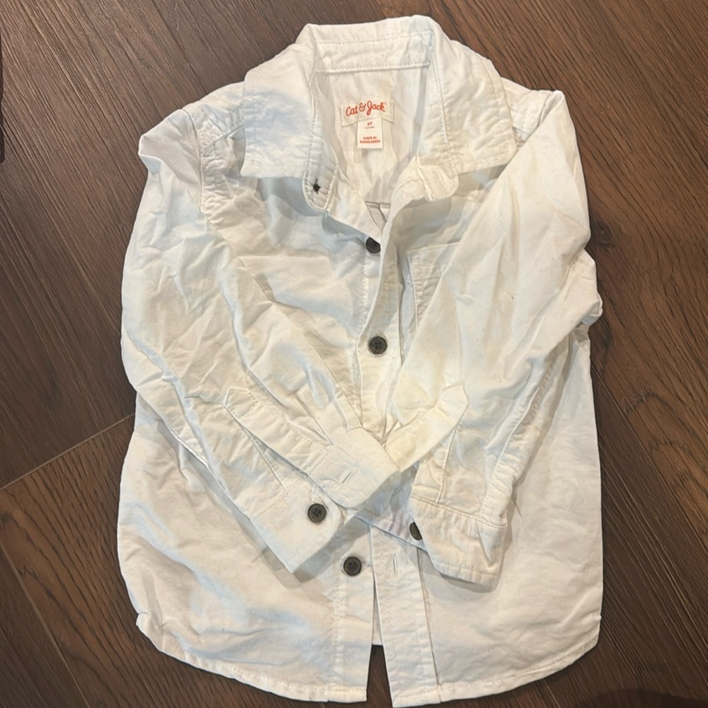 White Cat and Jack Button Down Toddler Boys Shirt 2t